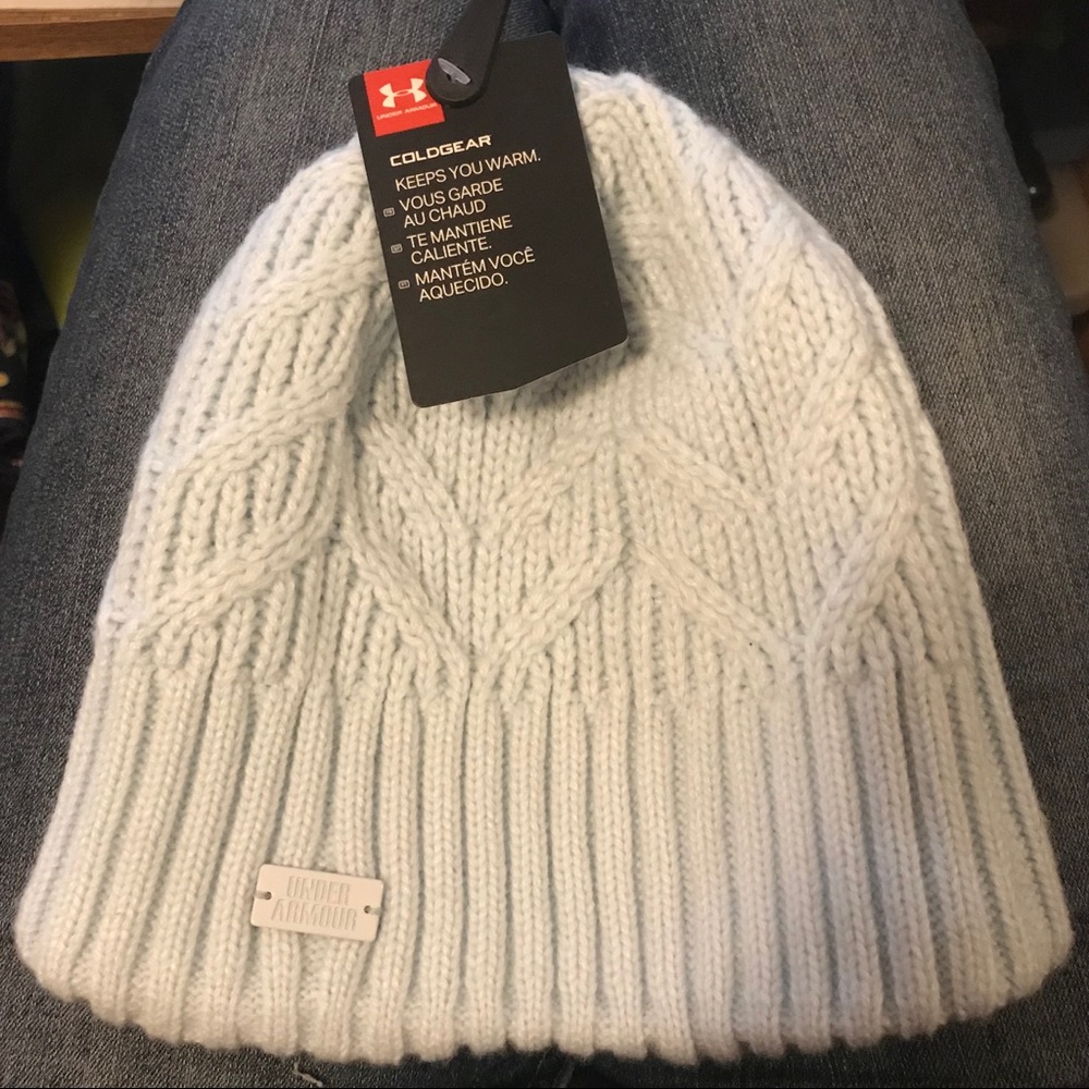 Under Armor Coldgear light blue lined hat. NWT